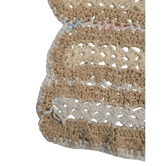 VTG Handmade Crochet Baby Blanket Pastel Pink, Blue, Beige & Scalloped Edges - Picture 9 of 10